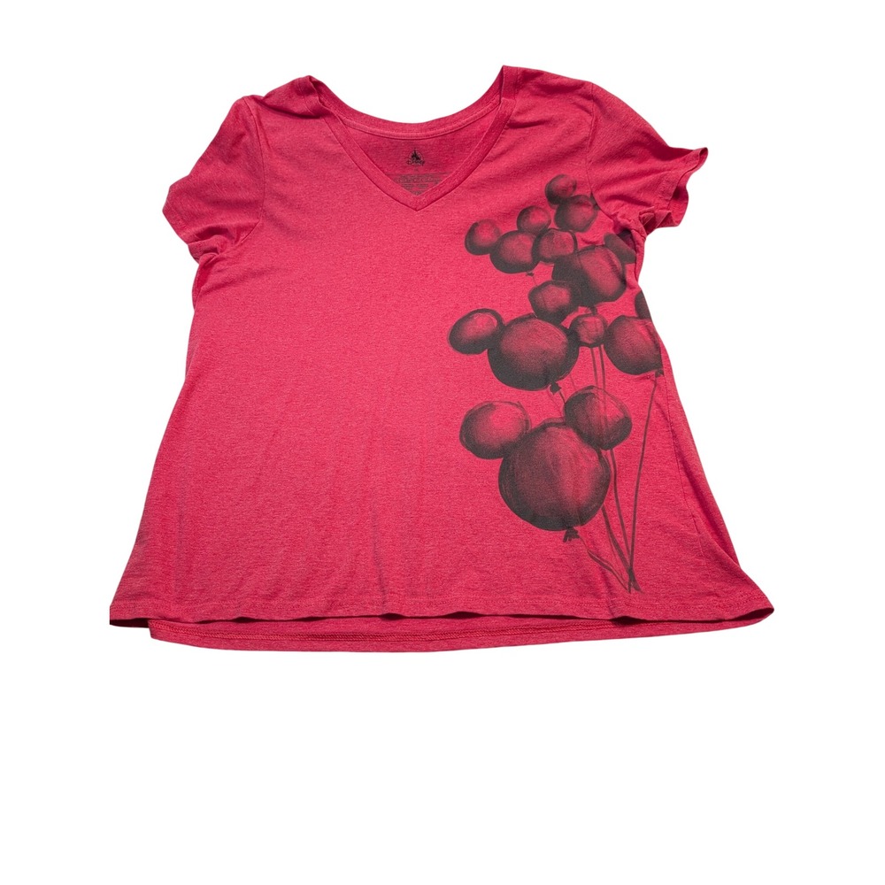 Disney Women Mickey Mouse Balloons Graphic V-Neck T-Shirt 3XL Pink Heather